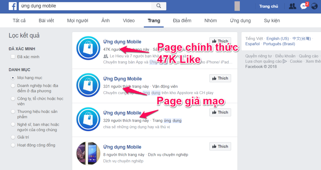 page ungdungmobile