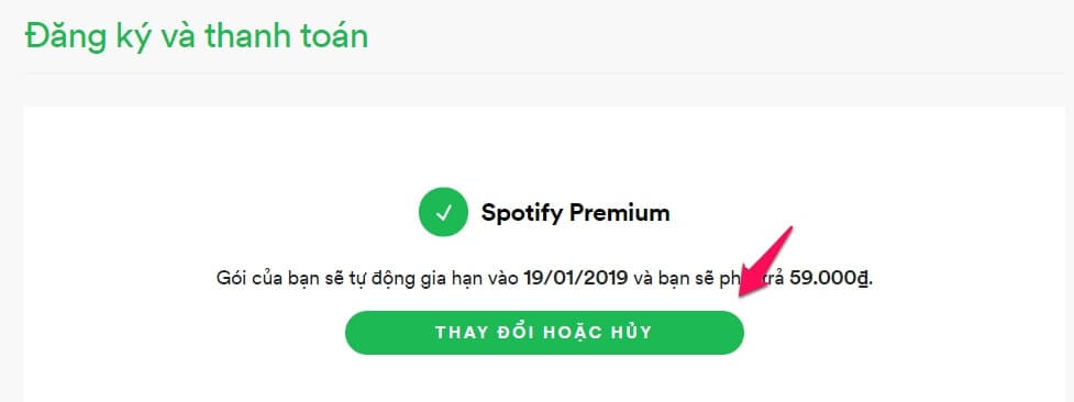 Thay đổi hoặc Hủy gói Spotify