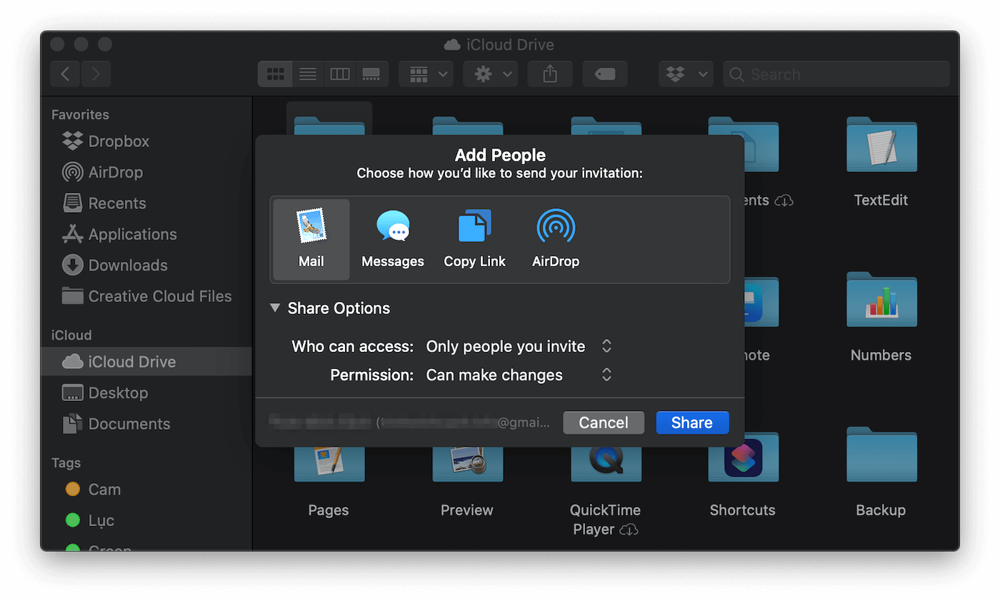 share folder icloud tren mac